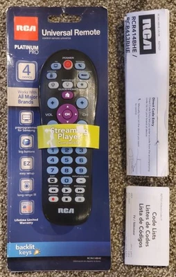 RCA RCR414BHE 4-Device Universal Remote Control TV DVD Blu-ray Sat Cbl Streaming - Image 1 of 4