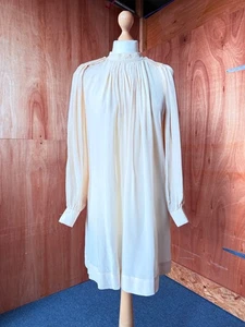 60s Mod Vintage Baby Doll Cream 100% Silk mini Dress - Uk 10 - - Picture 1 of 8