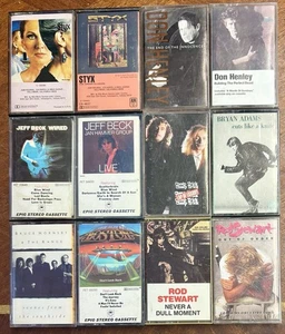 Lot Of 12 Classic Rock Cassettes, Used, Styx, Jeff Beck, Rod Stewart, Boston,  - Imagen 1 de 1