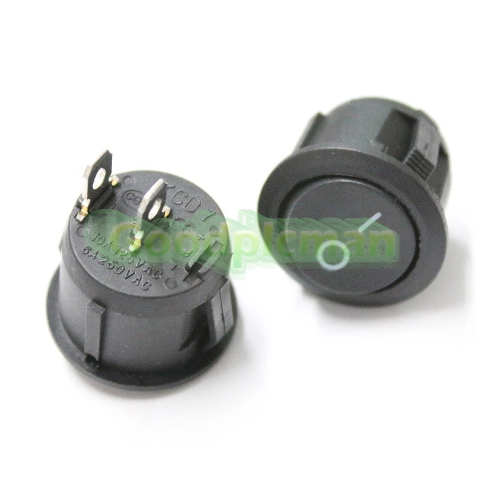 5Pcs 2 Pin On-Off (SPST) Round Rocker Switch AC 10A/125V，6A/250V Black NEW - Image 1 of 1