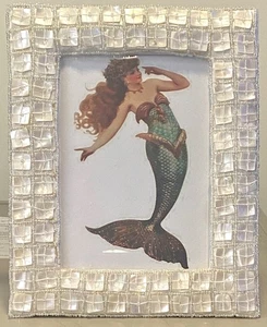 Vintage Pier One Mother of Pearl Shells & Beaded White Satin 5x7 Photo Frame - Picture 1 of 15