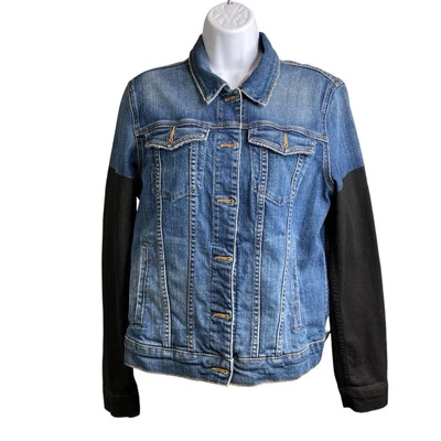 Joe's Women's Blue Nyla Denim Trucker Jacket Size L Graffiti Graphic Streetwear - Image 1 of 4