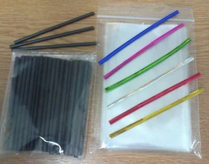 50 x 89mm PALITOS PALITOS DE PLÁSTICO NEGRO PASTEL POP KIT INCLUYE BOLSAS Y TORCIDOS - Imagen 1 de 8