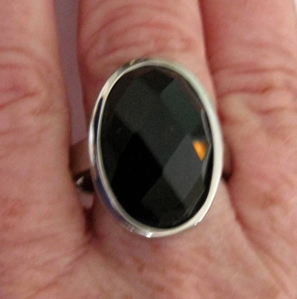 15ct Oval Faceted Black Onyx Stainless Steel Ring Foto 1 de 1