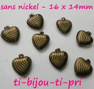 LOT de 20 PENDENTIFS BRONZE perles breloques COEURS HEART 16 x 14mm SANS NICKEL - Foto 1 di 1