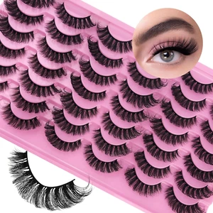 21 Pairs D Curl Wispy Cat Eye False Eyelashes Fluffy Mink Strip Lashes - Picture 1 of 12