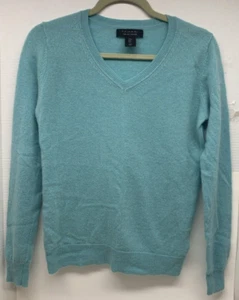 Tahari 2-Ply Cashmere V-Neck Pullover Sweater Turquoise Blue Size S - Picture 1 of 24