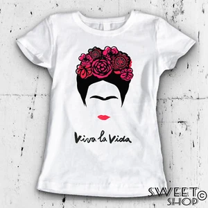 T-shirt MAGLIETTA DONNA FRIDA VIVA LA VIDA IDEA REGALO COMPLEANNO NATALE - Picture 1 of 3