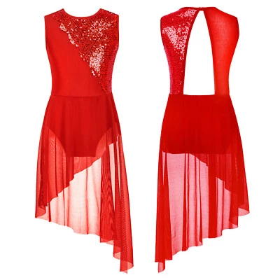 Girls Modern Dance Costume Ballet Tutu Skirt Lyrical Irregular Dance Dress - Image 1 of 3