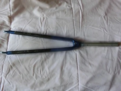 Bontrager Carbon Fork Blue Paint Carbon Pattern 1 1/8"  With Handlebar And Stem - Image 1 of 4