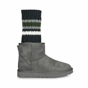 UGG SACAI KNIT CLASSIC MINI II GREY SUEDE SHEEPSKIN BOOTS SIZE US 5/UK 3.5 NEW - Picture 1 of 6