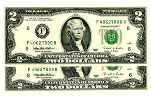 USA ... P-497  ... 2 Dollars ... 1995  ... *UNC*. Consecutive pair-Atlanta-F. - Picture 1 of 2