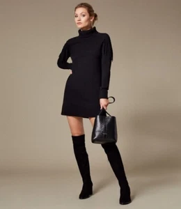 Karen Millen Black Knit Roll Neck Cashmere Blend Jumper Dress S UK 10 £140 - Picture 1 of 10