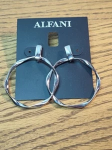 Alfani Silver Tone Twisted Spiral Circle Hoop Dangle Earrings - Picture 1 of 3