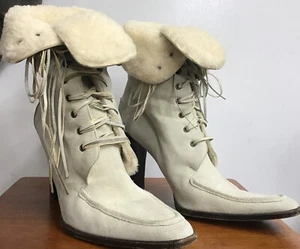 Ralph Lauren Collection Ankle Boot Bone/Cream Shearling Lining Lace Up Size 39 - Picture 1 of 12