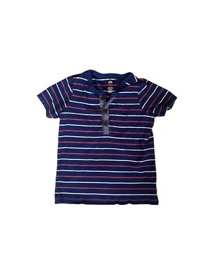 Coleção Chá Tamanho 6 Menino Listrado Manga Curta Henley Algodão Vermelho Branco Azul - Imagem 1 de 4