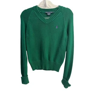 Ralph Lauren Polo Size Large Boys V Neck Dark Green Cotton Sweater  - Picture 1 of 5