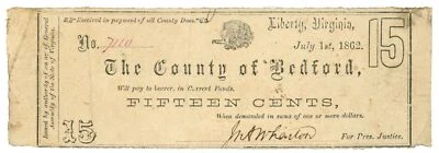 1862 County of Bedford, Liberty, Virginia 15c Obsolete Note No.7110 (62146) - Image 1 of 2