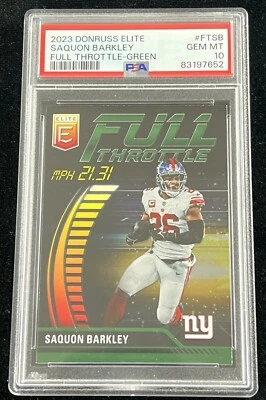 2023 Panini Donruss Elite Saquon Barkley Full Throttle Green #FT-SB PSA 10 POP 1 - Image 1 of 3