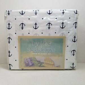 By The Seashore Anchors Dots Sheet Set in Navy/White Twin XL Beach House New