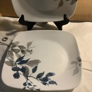 Corelle Square Lot Of Two 2 Kyoto Night 9" Luncheon Plates Blue/Grey Leaf - Picture 1 of 6