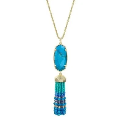 NWT 125 Kendra Scott Eva Aqua Blue Turquoise Beaded Tassel Pendant Long Necklace - Image 1 of 4