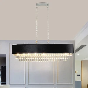 39'' Modern Rectangular K9 Crystal Chandelier 8 Lights Ceiling Pendant Fixture - Picture 1 of 10