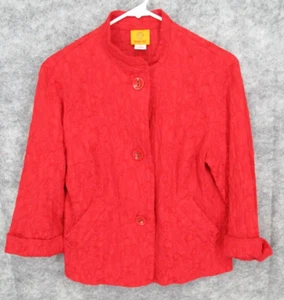 Ruby Rd. Women's Jacket 6 Button Up 3/4 Cuffed Sleeve Stretch Red Top Blouse - Picture 1 of 13