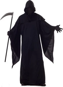Horror Robe Black Grim Reaper Ghoul Scary Fancy Dress Up Halloween Adult Costume - Picture 1 of 8
