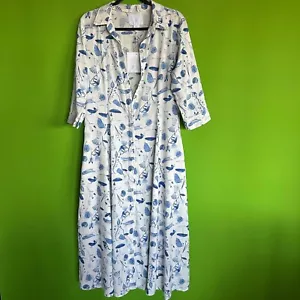 NEW+tags CYNTHIA ROWLEY MAXI Dress LINEN/RAYON Size M Blue White Porcelain Color - Picture 1 of 6