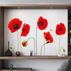 Walplus Frühling rote Mohnblume Wandaufkleber Abziehbild abnehmbare Heimkunst Zum Selbermachen Dekor - Bild 1 von 7