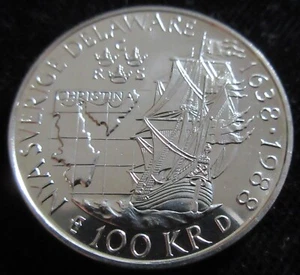 MDS SCHWEDEN SWEDEN 100 KRONOR 1988 "350. JAHRESTAG NEW SWEDEN", SILBER #K - Picture 1 of 2