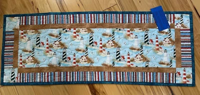 Nautical Seashore Table Runner Quilted NWT Lighthouse Decor Coastal 14 1/2 X 36 - Image 1 of 4