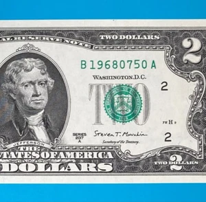 1968 (75) ANNIVERSARY GIFT : B 19680750 A $2 Two Dollar Bill Serial Number 2017A - Picture 1 of 4