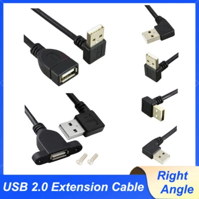 USB 2.0 Extension Cable A Male to A Female Right Angle Extender Lead With Base - Image 1 of 4