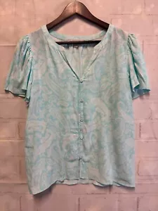Camicetta LOFT donna S blu acqua bianca paisley collo spacco bottoni completi manica corta - Foto 1 di 6