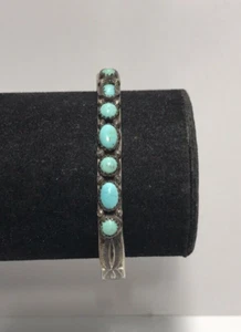 Vintage Navajo Turquoise Row Cuff Bracelet Signed Sterling Native American - Picture 1 of 12