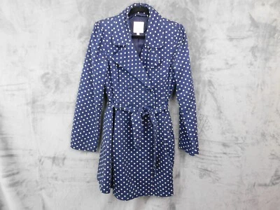 ModCloth Trench Coat Womens Large Navy Blue Polka Dot Captial Class Belted - Image 1 of 4