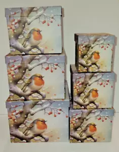 Decorative Feathered Friends Cardboard Nesting Boxes Set of 6 Detached Lids - Picture 1 of 7