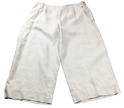 Pantalones capri de lino Peck & Peck Petite para mujer talla 12P marfil tiro alto cremallera lateral Foto 1 de 4