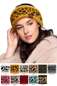 ScarvesMe C.C Women Warm Leopard Sherpa Lined Soft Winter Cable Knit Headband - Picture 1 of 16