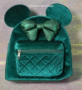 Disney Minnie Mouse Velvet 3D Ears & Bow Green Mini Backpack NWT - Picture 1 of 3