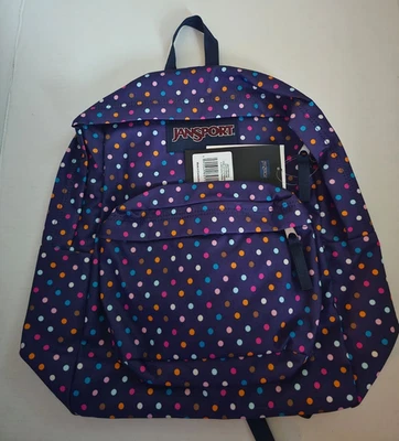 Jansport Superbreak Polka Dots Purple Spot-O-Rama Zip Closure Backpack T50134A - Image 1 of 4