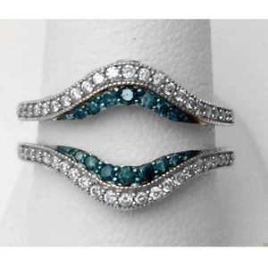 Anillo de boda de diamantes simulados potenciador solitario envoltura protectora de oro blanco de 14 K - Imagen 1 de 10