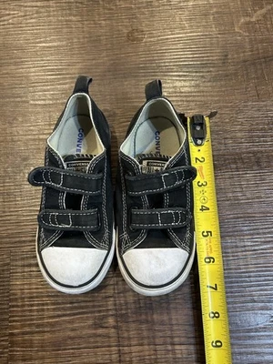 Kids Size 10 Black hook and loop  Low Top Converse Tennis Shoes - Image 1 of 4