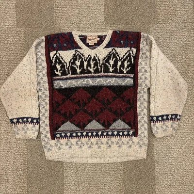 Suéter Woolrich Resistente Equipo Exterior Tejido Lana Avena Hojas Gráfico Foto 1 de 4