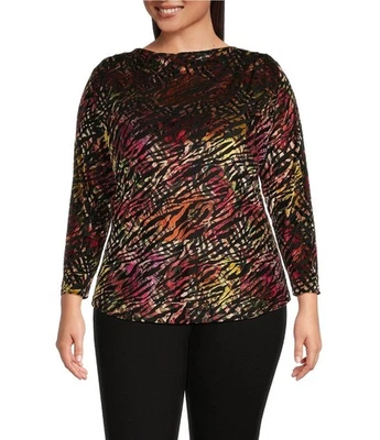 NUEVO CON ETIQUETAS CALESSA 3X Carmesí Multi Terciopelo Burnout Abstracto Estampado Animal Cuello Cortina Foto 1 de 4