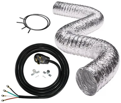 Kit de instalación de secadora cable de 4 cables de 10 pies + manguera de ventilación de 8 pies con abrazaderas Foto 1 de 4