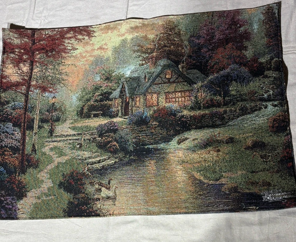 Thomas Kinkade Double Sided Fiber Optic Wall Tapestry Snowman Christmas  - Imagem 1 de 4