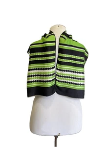 H70# Vintage Silk Scarf Green Black Striped Polka Dot Pattern Retro Wrap - Picture 1 of 3